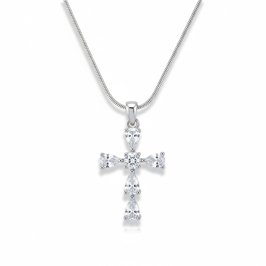 1 Κολιέ σταυρός με κρύσταλλα - Image 1