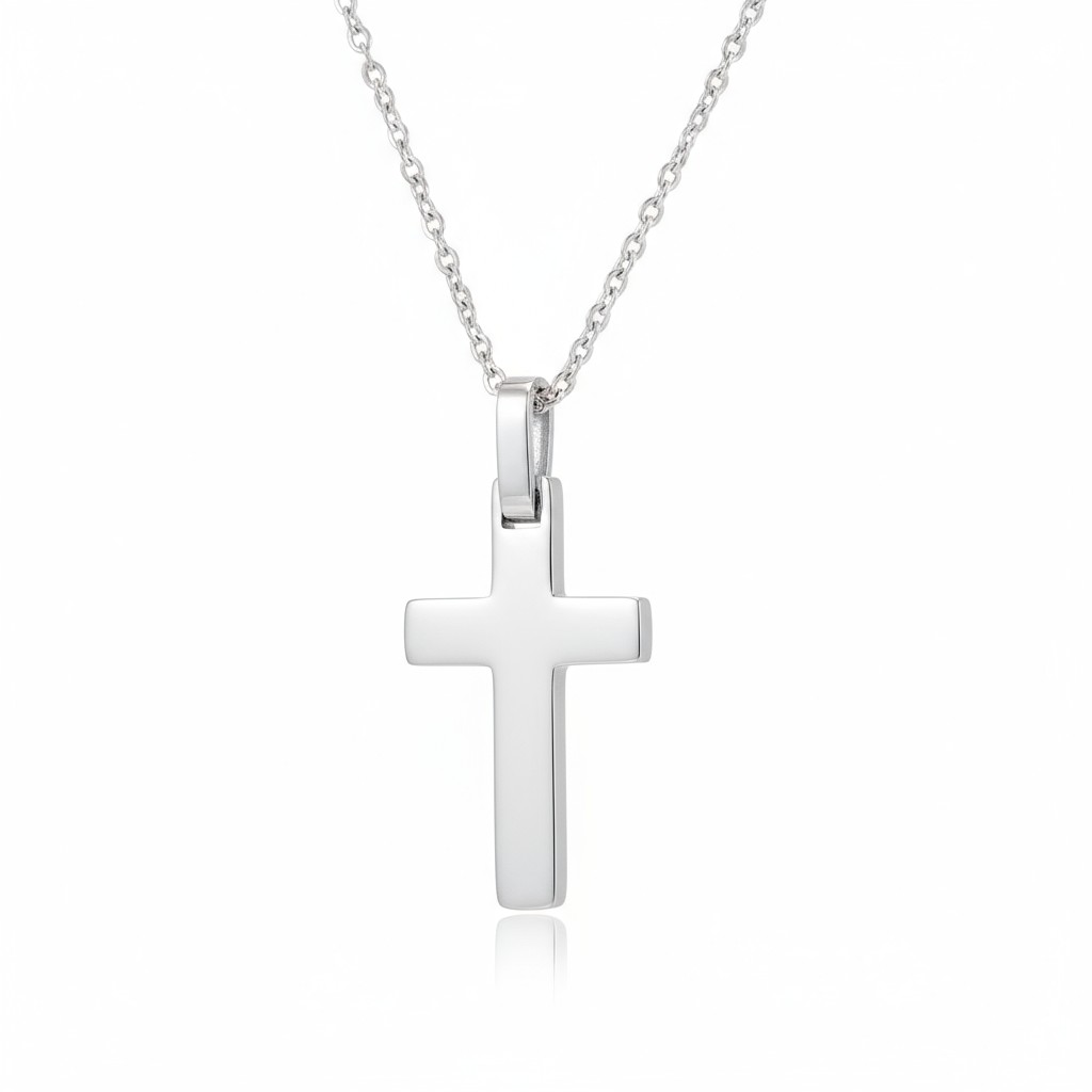 152517 Σταυρός ατσάλινος ασημί με αλυσίδα - Image 1