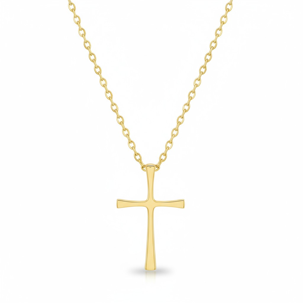 155915-2 Σταυρός ατσάλινος χρυσός με αλυσίδα - Image 1