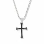 Σταυρός ατσάλινος μαύρος με αλυσίδα ασημί