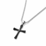 Σταυρός ατσάλινος μαύρος με αλυσίδα ασημί - Image 2