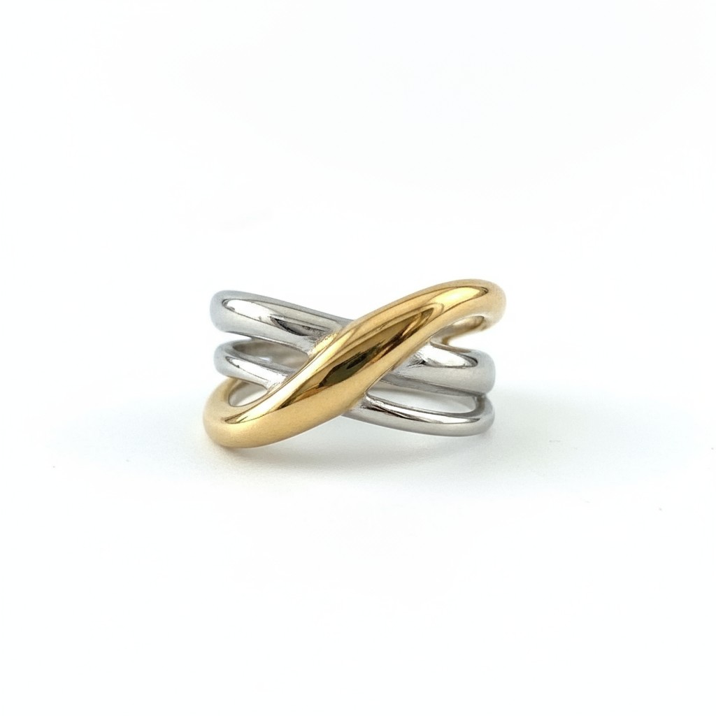 175145-2 Δαχτυλίδι τρίβερο ενωμένο δίχρωμο - Image 1