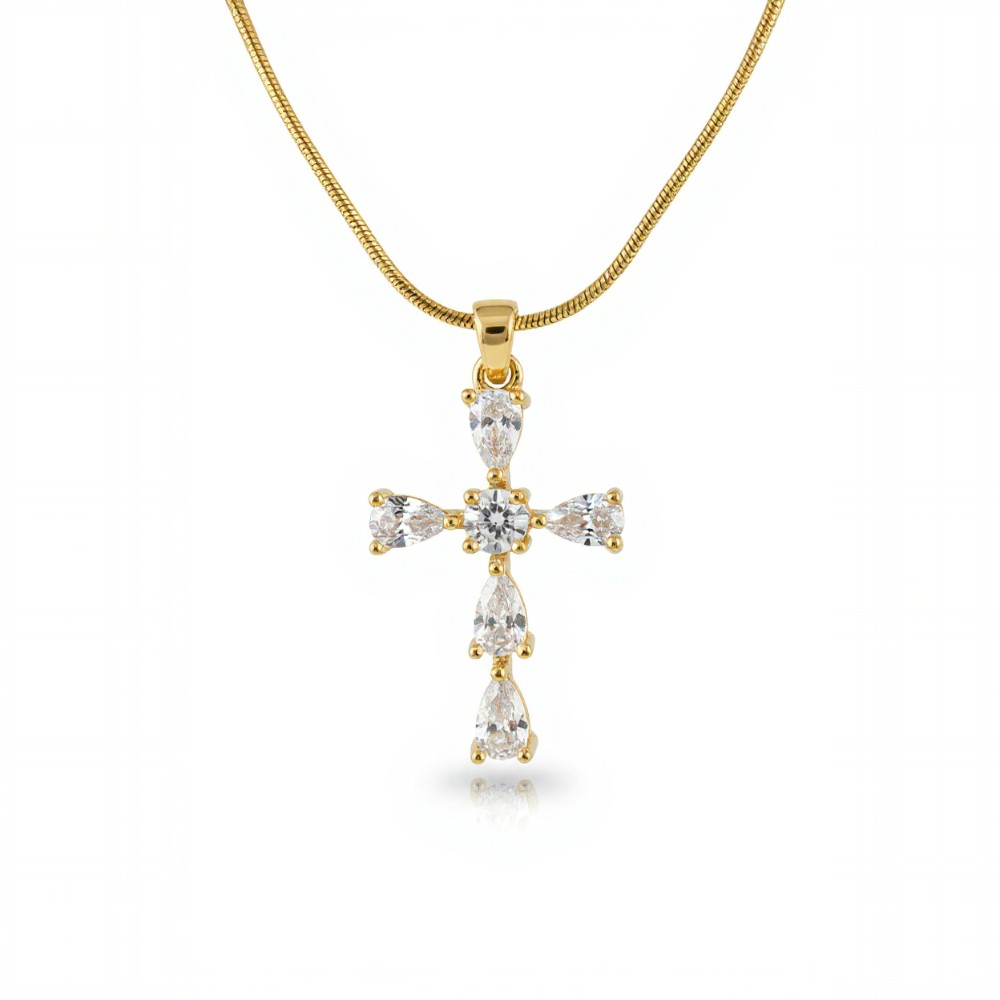 2 Κολιέ σταυρός με κρύσταλλα χρυσό - Image 1