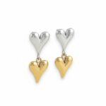 Σκουλαρίκια διπλές καρδιές δίχρωμα - Image 2